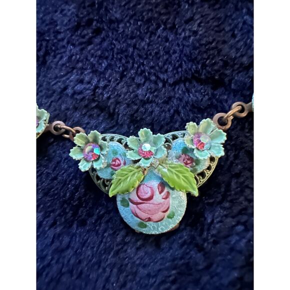 VINTAGE NEW MICHAL NEGRIN ENAMEL HEARTS SWAROVSKI CRYSTAL STATEMENT NECKLACE - Picture 2 of 8